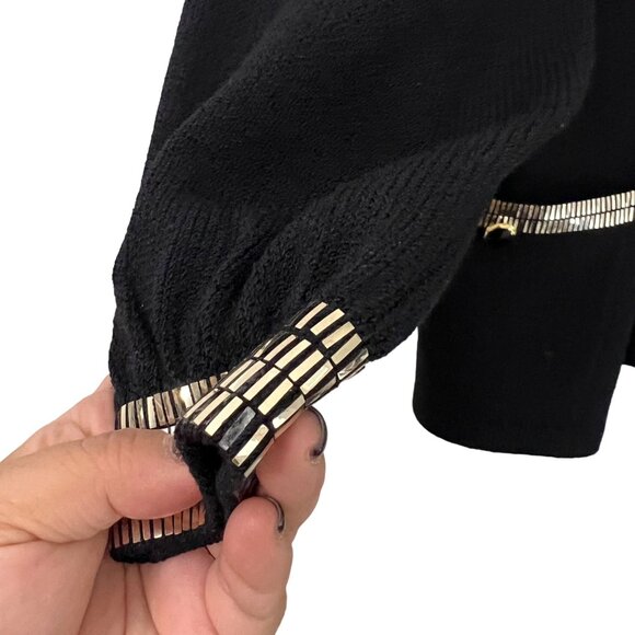 St John Black Gold Studded Santana Knit Open Cardigan Skirt Set Size 6 - Picture 5 of 15